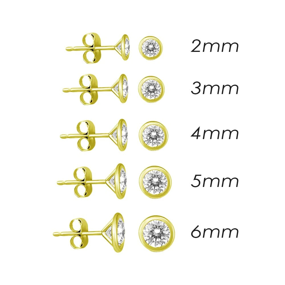 14K Gold Round Bezel Cut Studs