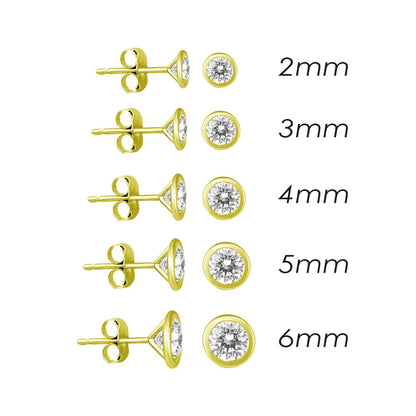 14K Gold Round Bezel Cut Studs
