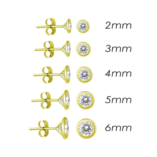 14K Gold Round Bezel Cut Studs