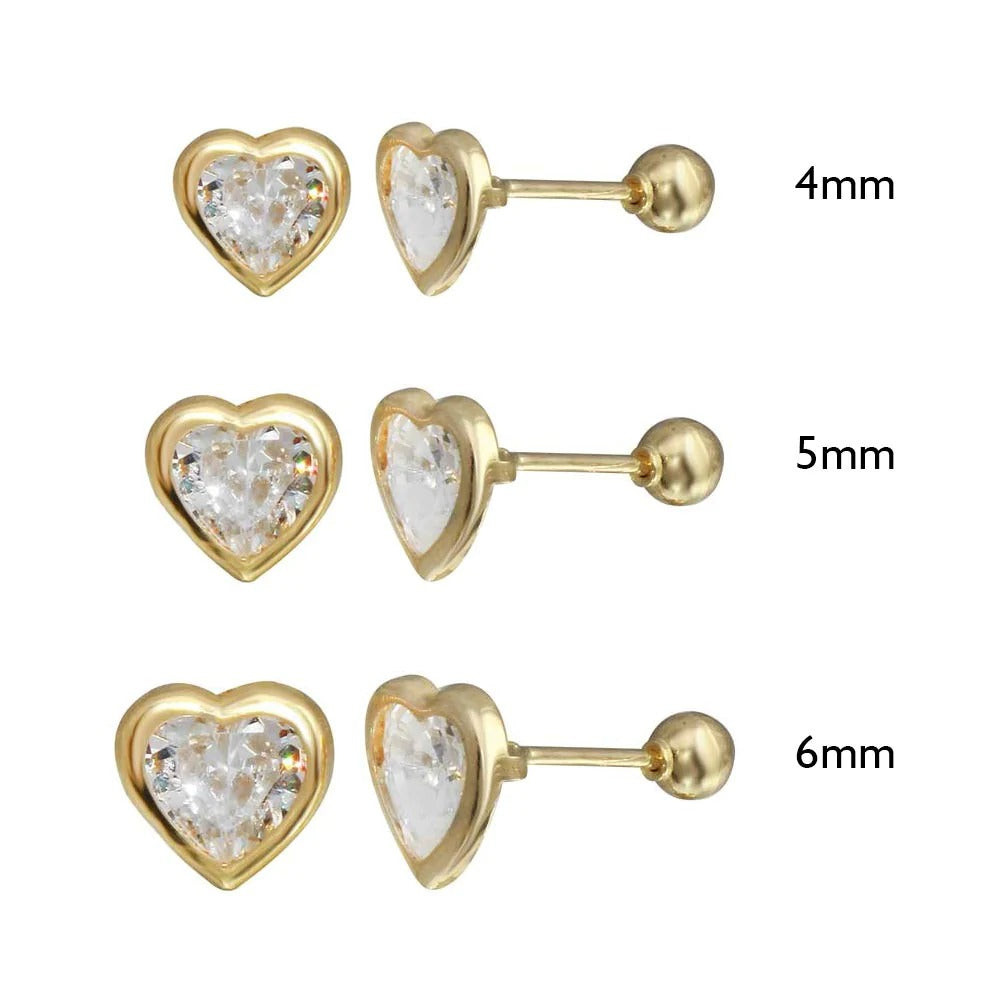 14K Gold Heart Bezel Cut Studs