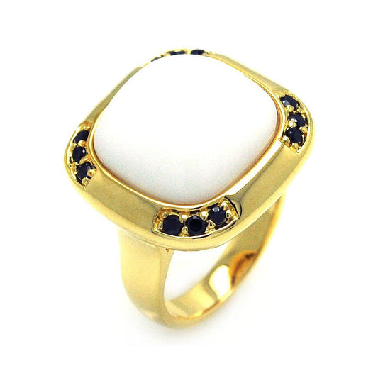 White Agate Stone Gold Pavé Ring