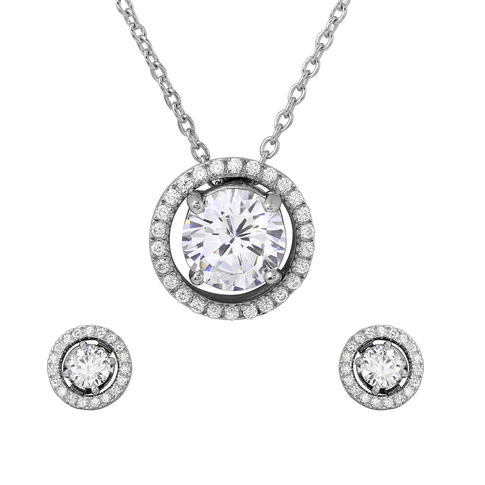Sparkling Halo Necklace & Earrings
