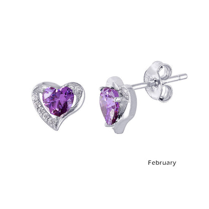 18K White Gold Vermeil Heart Birthstone Earrings