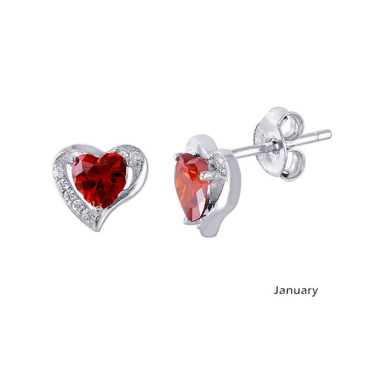 18K White Gold Vermeil Heart Birthstone Earrings