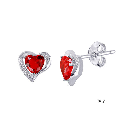 18K White Gold Vermeil Heart Birthstone Earrings