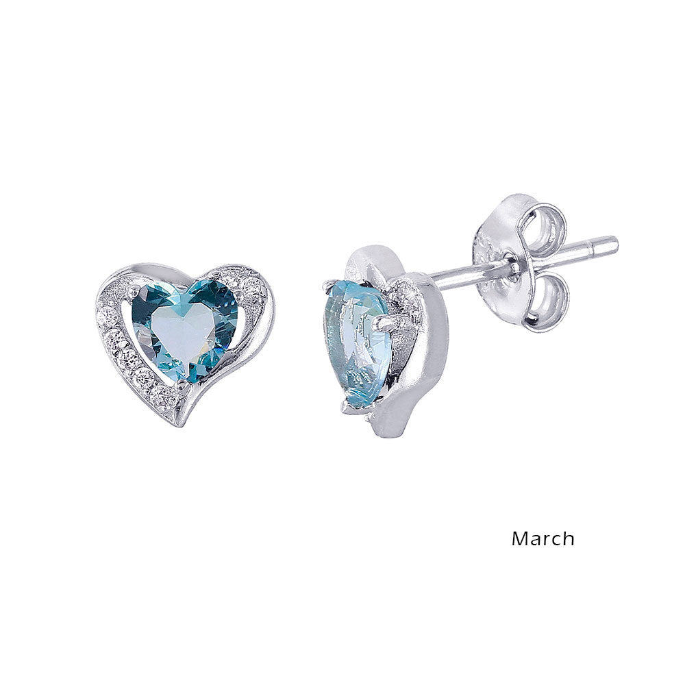 18K White Gold Vermeil Heart Birthstone Earrings