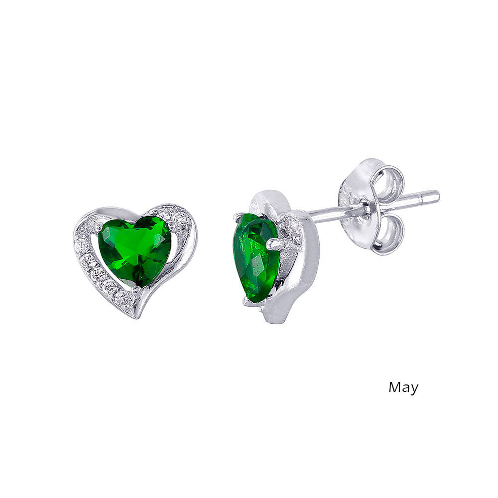 18K White Gold Vermeil Heart Birthstone Earrings