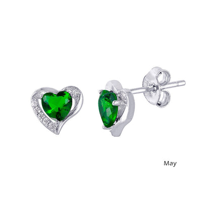 18K White Gold Vermeil Heart Birthstone Earrings