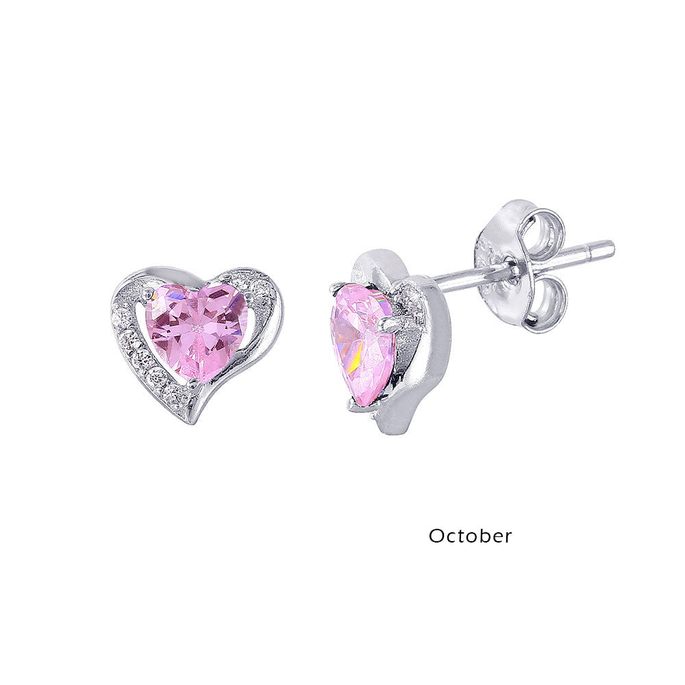 18K White Gold Vermeil Heart Birthstone Earrings