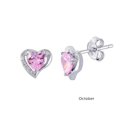 18K White Gold Vermeil Heart Birthstone Earrings