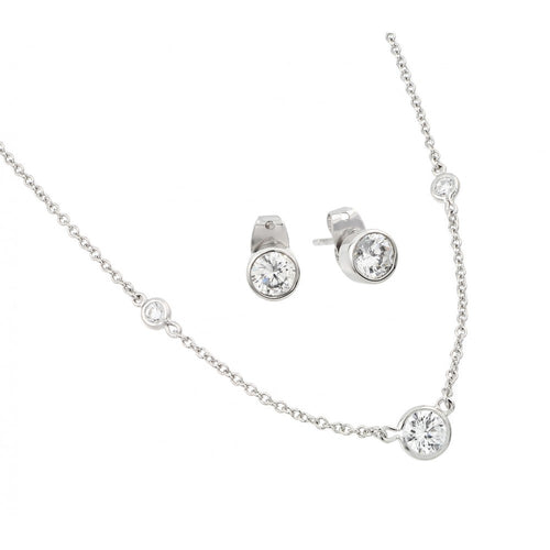 Triple Bezel Solitaire Necklace & Earrings