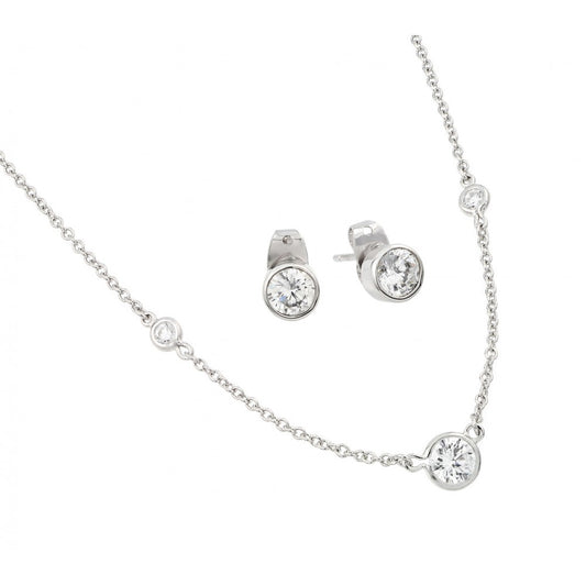 Triple Bezel Solitaire Necklace & Earrings