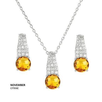 18K Gold Vermeil Birthstone Solitaire Earrings & Necklace