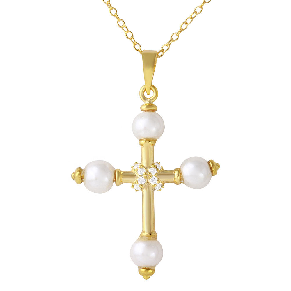 Barocco Pearl Cross Necklace